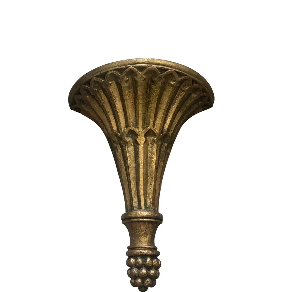Vintage Gold Fluted Trumpet Wall Corbel Shelf Decorative Architectural Sconce